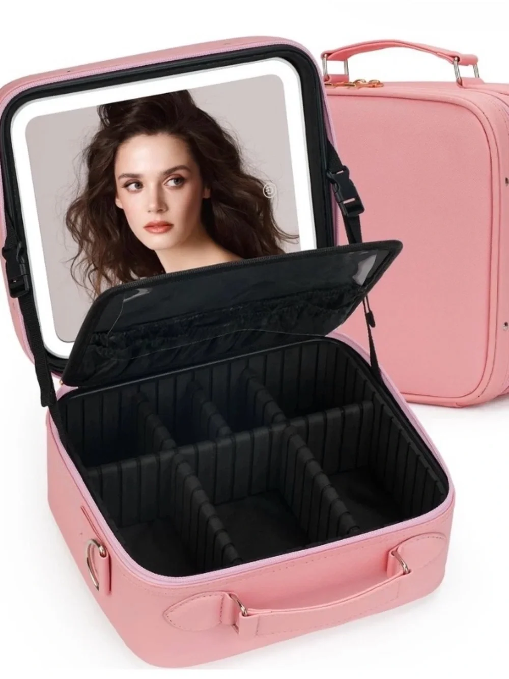 Black Travel Cosmetic a bag with Light Up LED Mirror